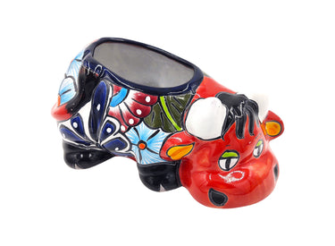 Mexican Talavera Resting Cow Planter Pot Hand Painted - Red Body Color